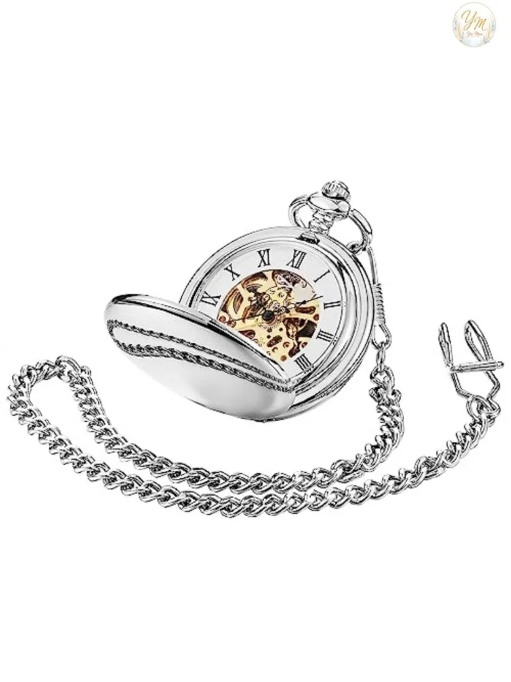 Men's Mechanical Hand Wind Vintage Pocket Watch with Chain - Steampunk Skeleton